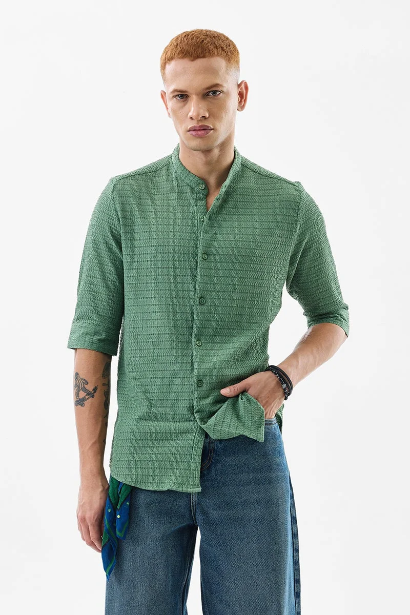SNITCH Green Textured Mandarin Shirt