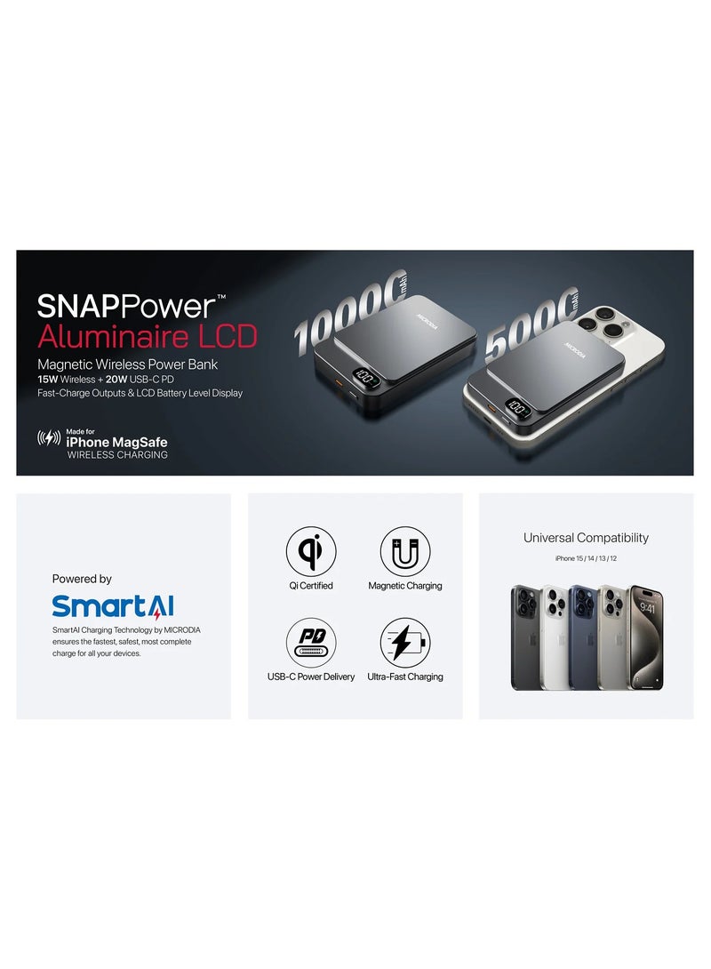 MICRODIA MICRODIA SNAPPower 35W PD Magnetic Wireless Power Bank 10000mAh, Portable Charger with USB-C Cable, MagSafe Battery Pack – Charcoal  - Image 4