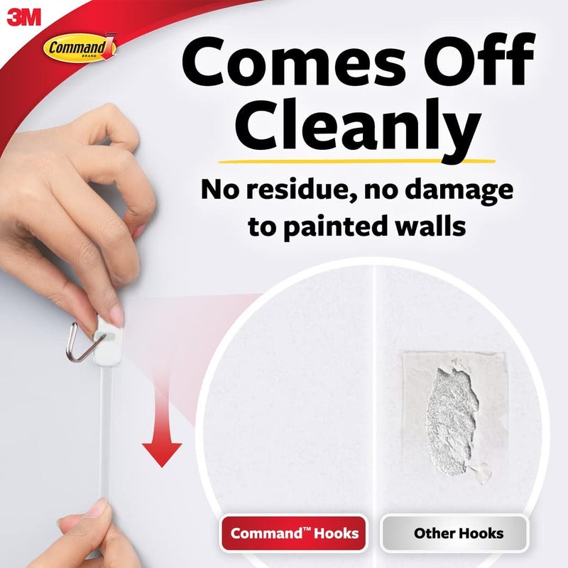 Command 3M Pack 9 Hooks, Holds Upto 225Gms,Removable,Comes Off with No Paint Damage,Small Wire Wall Hooks, Reusable, Adhesive Plastic Hooks for Wall, Multi-Surface Damage Free Hooks (White, 9 Hooks) - Image 4