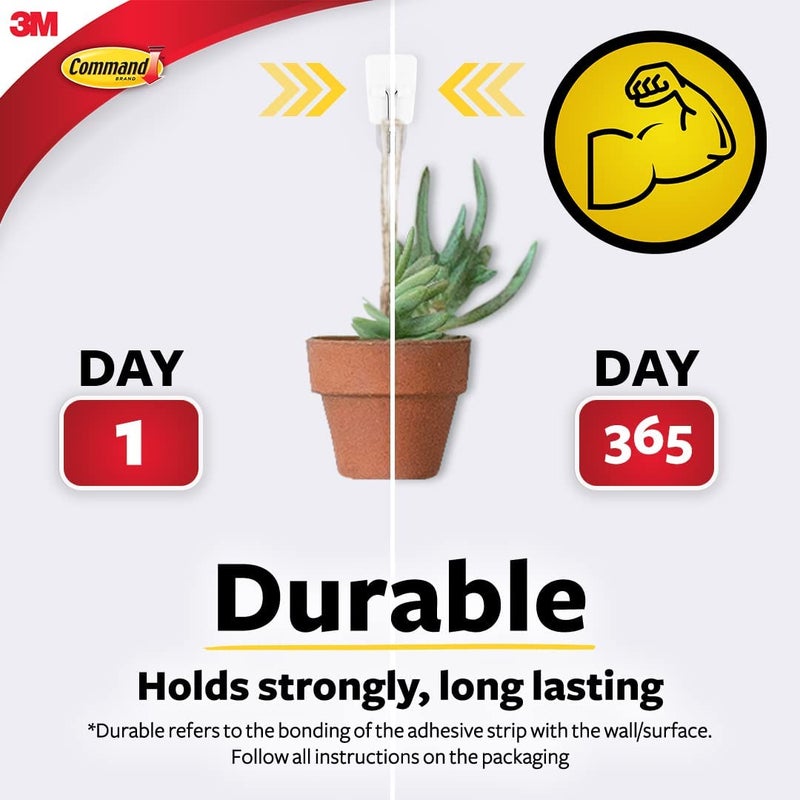 Command 3M Pack 9 Hooks, Holds Upto 225Gms,Removable,Comes Off with No Paint Damage,Small Wire Wall Hooks, Reusable, Adhesive Plastic Hooks for Wall, Multi-Surface Damage Free Hooks (White, 9 Hooks) - Image 3