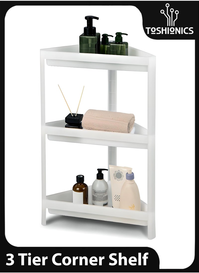 Toshionics 3 Tier Corner Shelf Unit Vesken Detachable Storage Cart Mobile Shelving Organizer Slide Tower Rack for Kitchen Bathroom Laundry Narrow Places Plastic Black Floor Shower Shelf Counter Rack  - Image 1