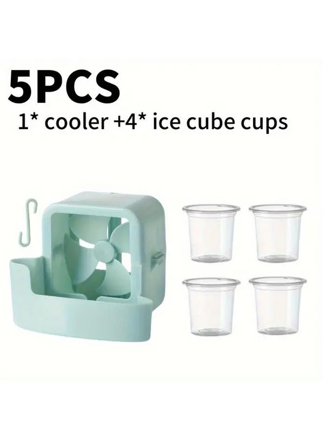 Sky Blue 5pcs Portable Clip On Fan Cooling Set With 4 Ice Packs Hands Free - Image 1
