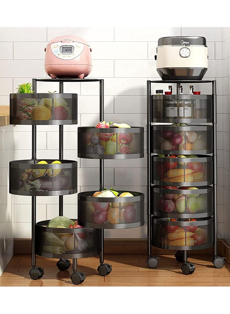 DubaiGallery رف دوار للخضروات، رف تخزين للمطبخ، سلة فواكه دائرية متعددة الطبقات للأرضيات للمطبخ والحمام وغرفة المعيشة - Image 2