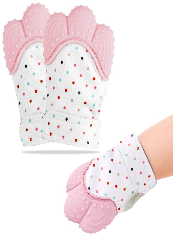 DaKos Teething Mitten, [2 Pack] Soft Food-Grade Silicone Teether Mitten Glove Handy Teething Mit Toy for Self-Soothing, BPA-Free, for 3?12 Months Infants (1 Pair) (Pink) - Image 1