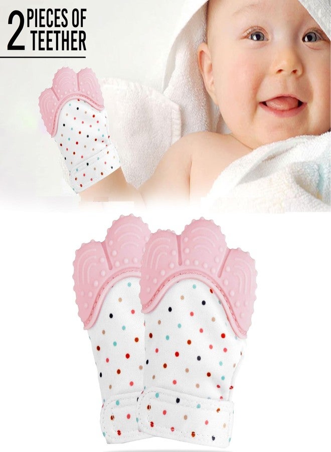 DaKos Teething Mitten, [2 Pack] Soft Food-Grade Silicone Teether Mitten Glove Handy Teething Mit Toy for Self-Soothing, BPA-Free, for 3?12 Months Infants (1 Pair) (Pink) - Image 2