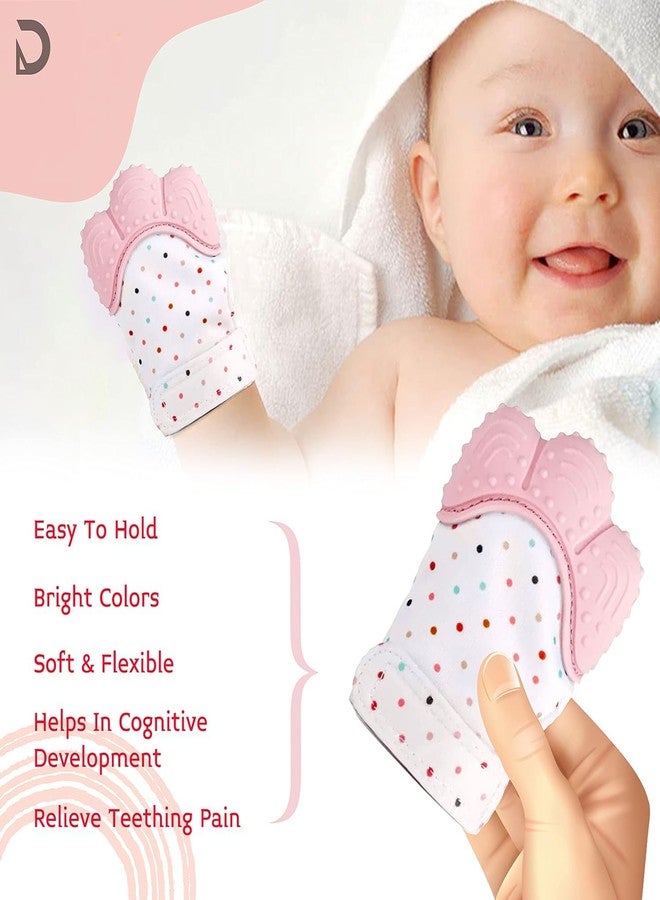 DaKos Teething Mitten, [2 Pack] Soft Food-Grade Silicone Teether Mitten Glove Handy Teething Mit Toy for Self-Soothing, BPA-Free, for 3?12 Months Infants (1 Pair) (Pink) - Image 5