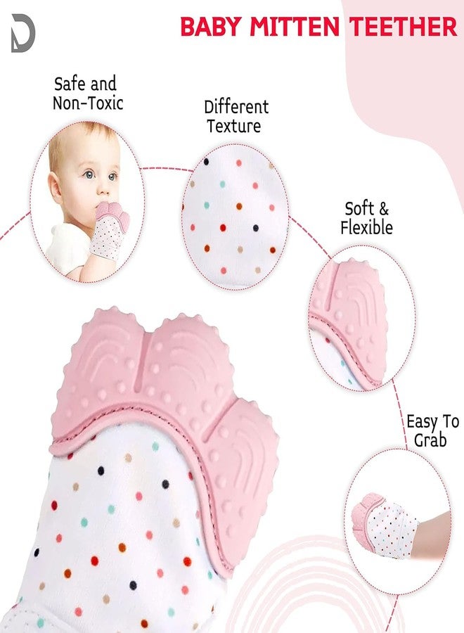 DaKos Teething Mitten, [2 Pack] Soft Food-Grade Silicone Teether Mitten Glove Handy Teething Mit Toy for Self-Soothing, BPA-Free, for 3?12 Months Infants (1 Pair) (Pink) - Image 3