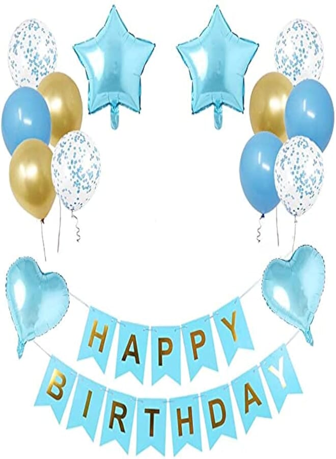 Secret Birthday Party Decoration Kit Happy Birthday Banner Confetti Balloons Foil Stars Love Balloon for Birthday Party Decorations Party Supplies(Blue)