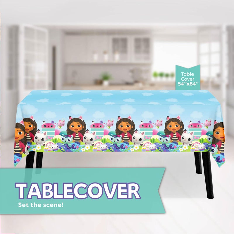 Unique Gabby Dollhouse Party Decorations | Gabby Dollhouse Birthday Decorations | Tablecover, Plates, Napkins, Button | Serves 16 | - Image 3