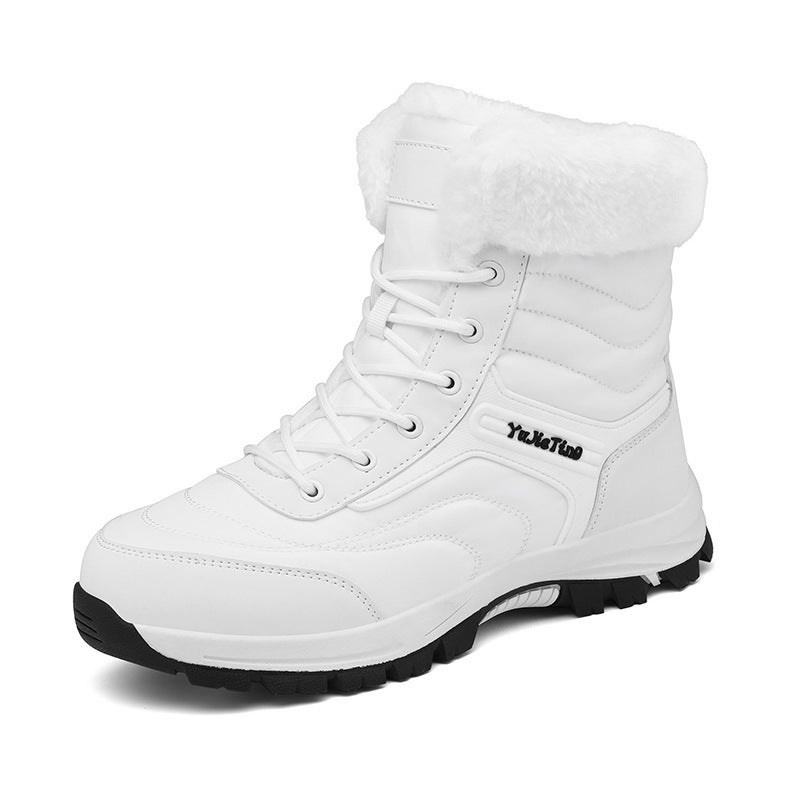 Cross-border snow boots mens winter warm boots mens and womens fleece-lined cotton shoes warm mens boots high-top shoes in stock wholesale White