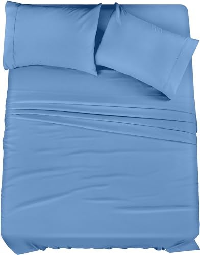Utopia Bedding King Sheet Set 4 Piece Bed Sheets for King Size Bed Soft and Breathable Microfiber Includes 1 Fitted Sheet 1 Flat Sheet and 2 Pillowcases Dutch Blue