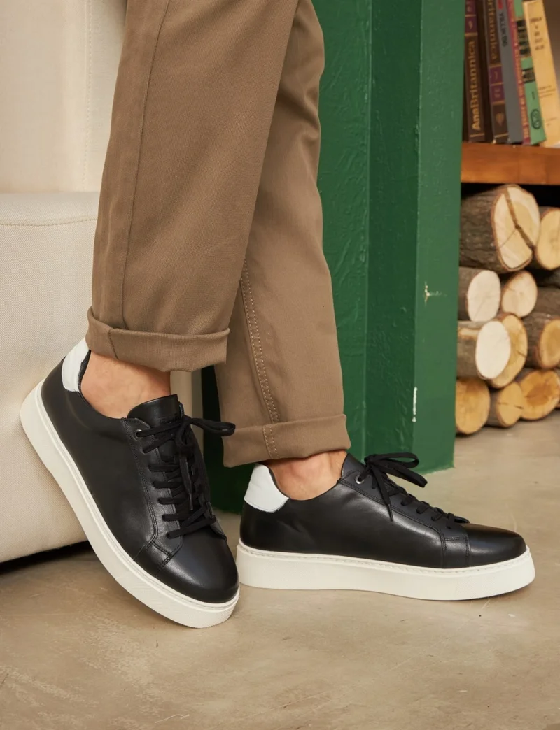 كاباني Genuine Leather Black Laced Eva Sole Men's Sports Shoes