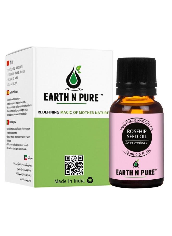 إيرث آند بيور زيت ثمر الورد من Earth N Pure، معصور على البارد، طبيعي، بدرجة علاجية للوجه مع قطارة زجاجية 15 مل  - Image 1