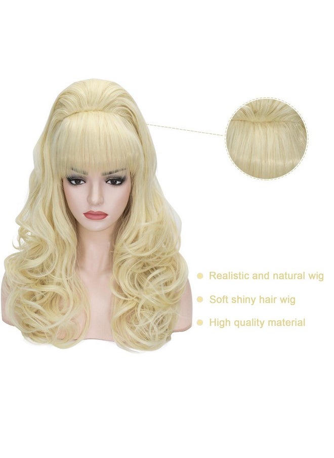Probeauty Long Wave Blonde Bouffant Beehive Wigs Big Curly Wavy Retro Wigs For Women 70S 80S Costume 23 Inch  - Image 4