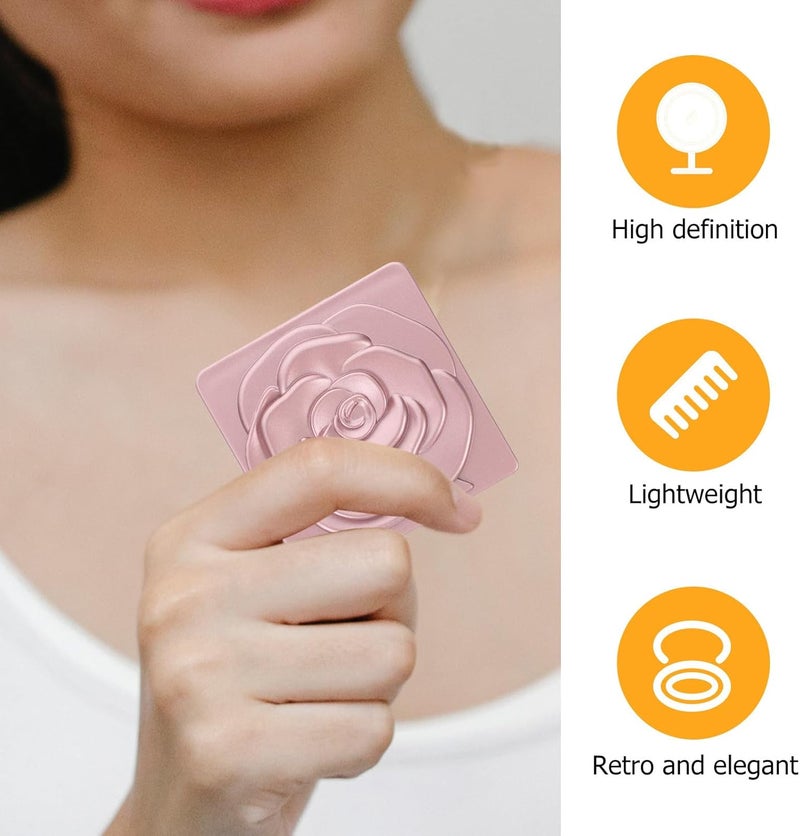 Uonlytech Portable Foldable Compact Makeup Mirror with Rose Pattern Small Travel Handheld Mini Mirror for Purse for Beauty and Personal Care - Image 3