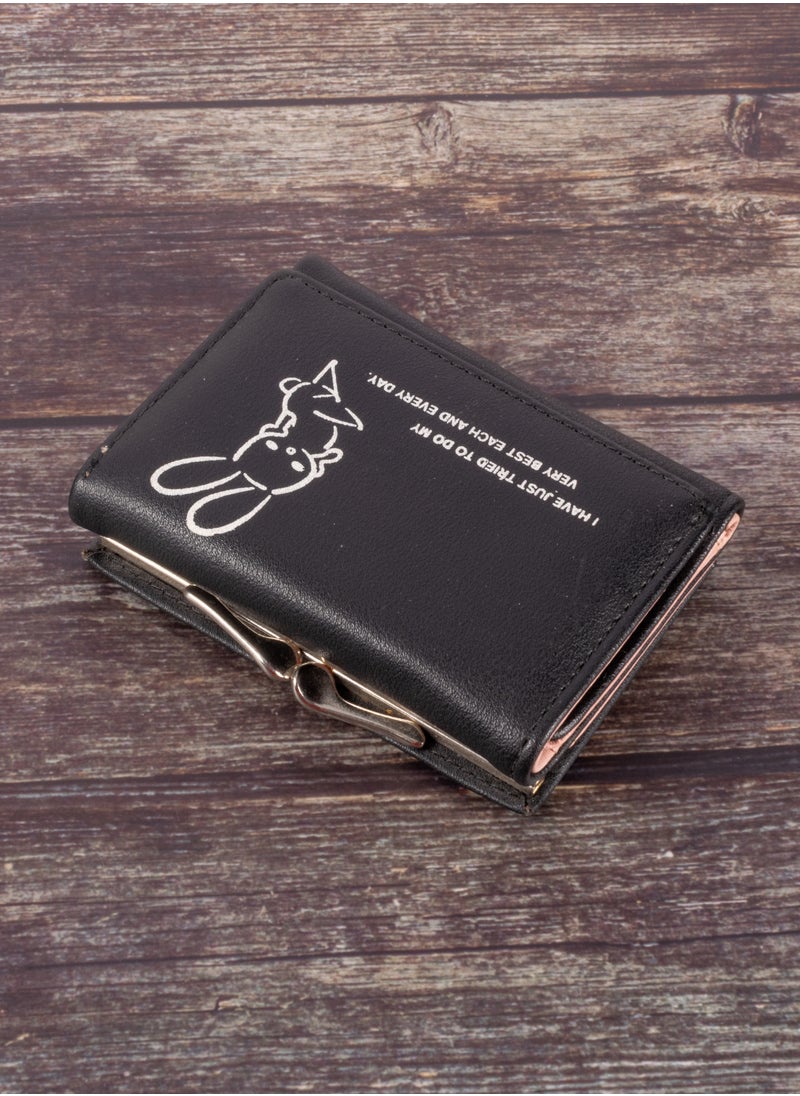 The Black Pearl Accessories - Leather Flip Wallet & Card Holder with 9 Pockets and External Pocket Black - Rabbit - Image 1