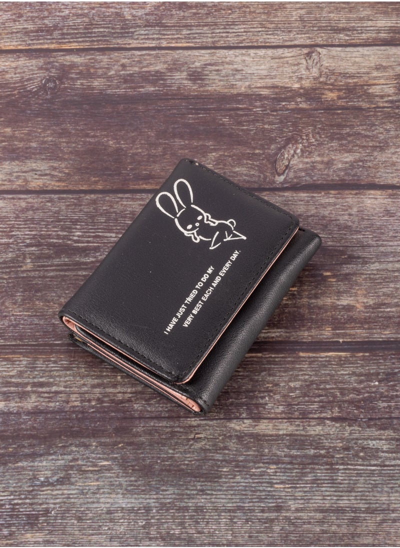 The Black Pearl Accessories - Leather Flip Wallet & Card Holder with 9 Pockets and External Pocket Black - Rabbit - Image 1