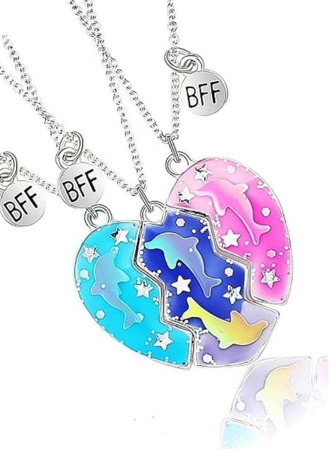 RATSAW Friendship Necklace Best Friend Necklace for 3 Girls Magnetic Matching Heart Pendant Necklaces for Sister, Sister Necklace Set Jewelry Birthday Gift for friend - Image 1