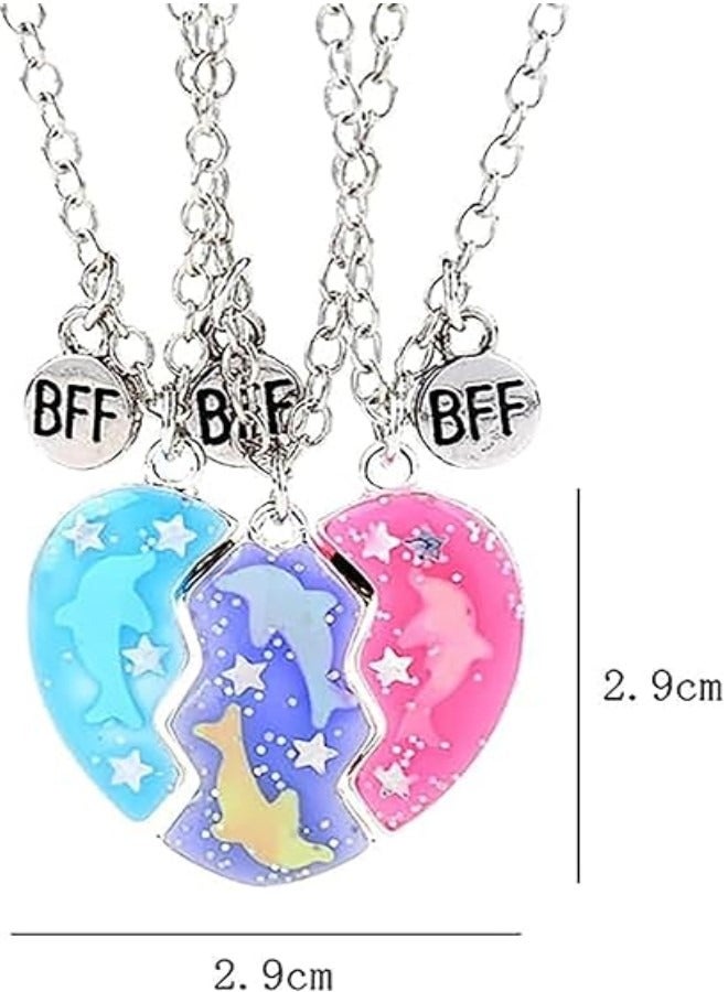 RATSAW Friendship Necklace Best Friend Necklace for 3 Girls Magnetic Matching Heart Pendant Necklaces for Sister, Sister Necklace Set Jewelry Birthday Gift for friend - Image 2