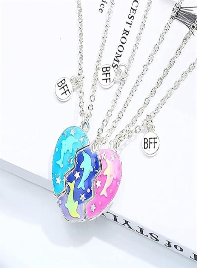 RATSAW Friendship Necklace Best Friend Necklace for 3 Girls Magnetic Matching Heart Pendant Necklaces for Sister, Sister Necklace Set Jewelry Birthday Gift for friend - Image 3