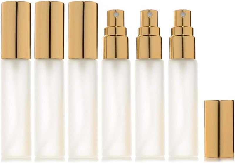 Enslz 6 pcs Frosted Fine Mist 10ml13oz Atomizer Glass Bottle Vial Spray Refillable Fragrance Perfume Empty Scent Bottle 2 pcs 3ML Free Pipette 10ml Gold