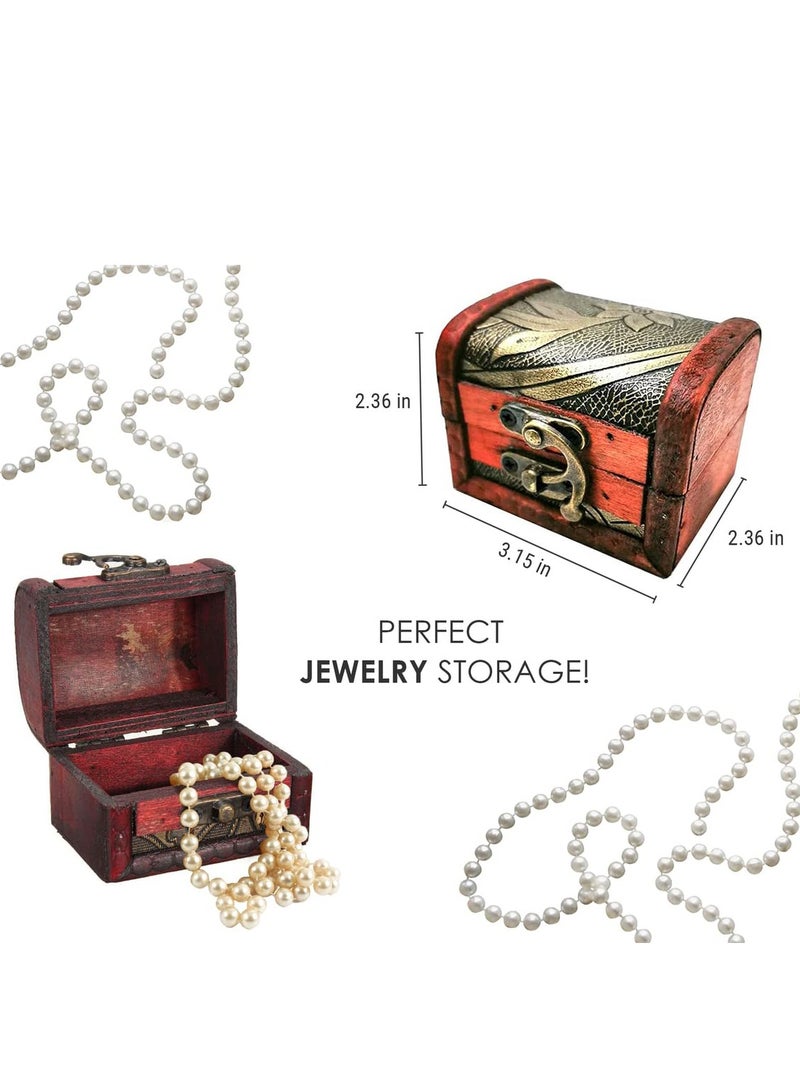 Zikra Vintage Small Jewelry Boxes, 5 Piece Set of Small Treasure Boxes Antique Design Wooden Storage Boxes with Metal Locks Treasure Organizer Gift Box Hinges and Latches for Crafts(Different Patterns) - Image 4