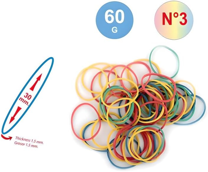Fitto Elastic Rubber Bands 60g, 30mm Assorted Colors for School, Office & Home - Image 3
