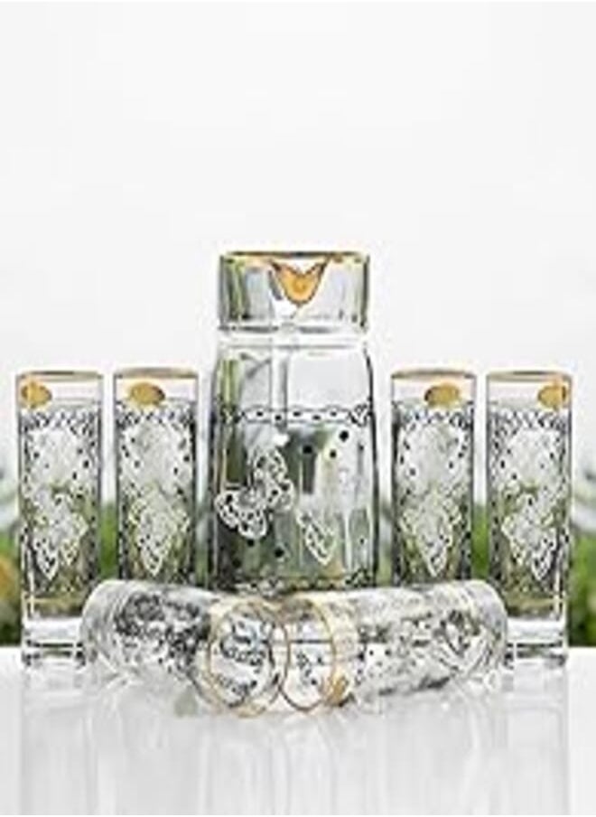 segaey Segaey Shrbat - Highball 4030 (6 Glass Cups + 1 Jug) / White Butterfly print/Elegant design, Trusted Brand, Attractive shape of Water, Smoothies, Juices, Cocktails/High Quality Materials 