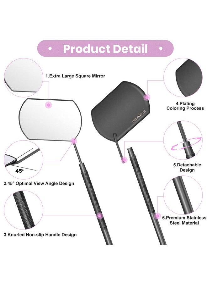 BELOOSYE 2 PCS Large Lash Mirror for Eyelash Extension Supplies+1 PCS Storage Bag,Stainless Steel Light-weight Detachable Eyelash Mirror for Extensions,Makeup Inspection Mirror for Lash Tech Supplies(Black) - Image 2