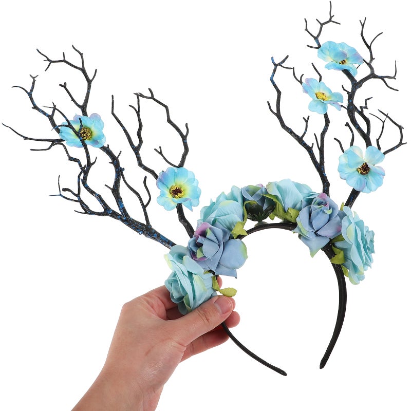 Flower Branch Headband : Flower Headbands Artificial Stems Costume Kit Masquerade Photo Prop Dress Up Headband Branches for Decoration - Image 2
