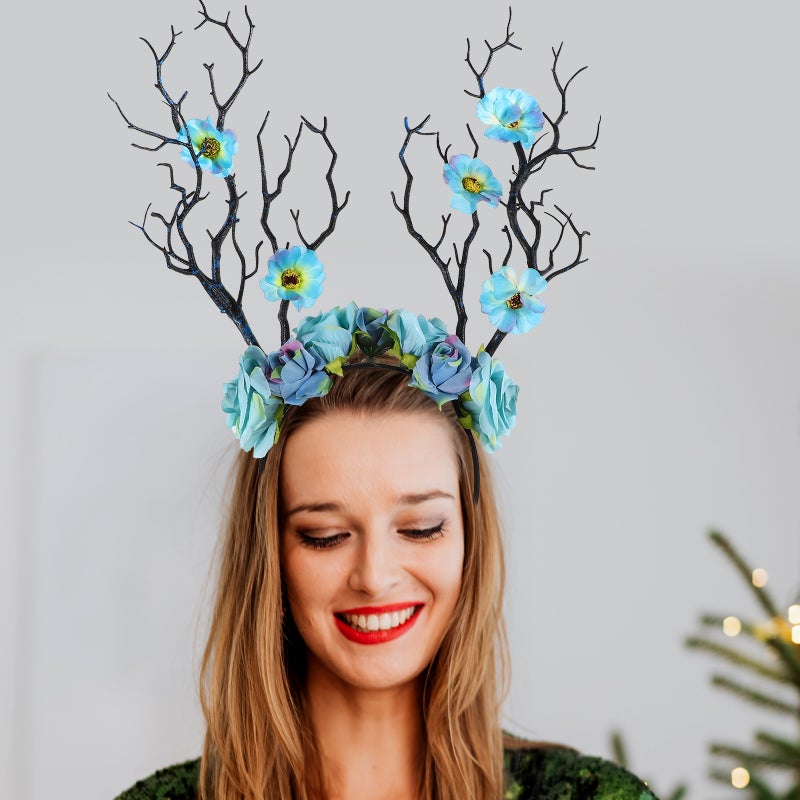 Flower Branch Headband : Flower Headbands Artificial Stems Costume Kit Masquerade Photo Prop Dress Up Headband Branches for Decoration - Image 5