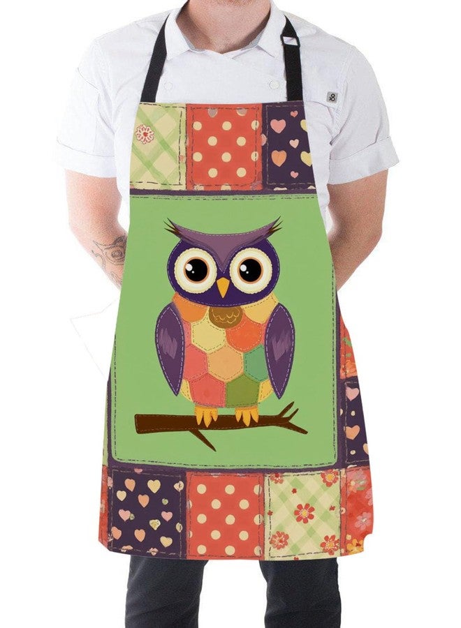 Moslion Owl Apron 31x27 Inch Night Bird Owl with Big Eyes Mandala Flower Heart Polka Dot Kitchen Chef Waitress Cook Aprons Bib with Adjustable Neck for Women Men Girls Purple Green Orange - Image 5