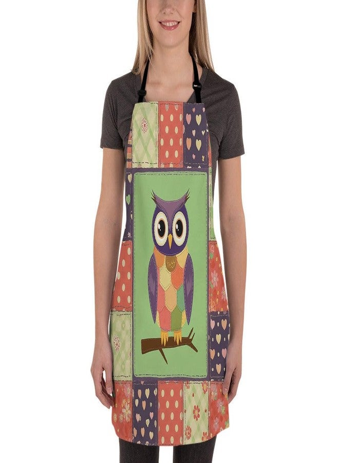 Moslion Owl Apron 31x27 Inch Night Bird Owl with Big Eyes Mandala Flower Heart Polka Dot Kitchen Chef Waitress Cook Aprons Bib with Adjustable Neck for Women Men Girls Purple Green Orange - Image 2