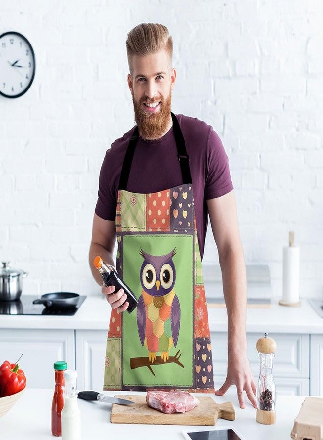 Moslion Owl Apron 31x27 Inch Night Bird Owl with Big Eyes Mandala Flower Heart Polka Dot Kitchen Chef Waitress Cook Aprons Bib with Adjustable Neck for Women Men Girls Purple Green Orange - Image 3