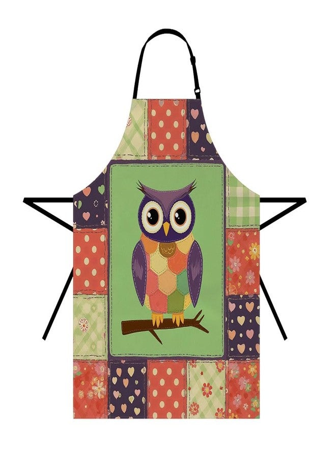 Moslion Owl Apron 31x27 Inch Night Bird Owl with Big Eyes Mandala Flower Heart Polka Dot Kitchen Chef Waitress Cook Aprons Bib with Adjustable Neck for Women Men Girls Purple Green Orange - Image 1