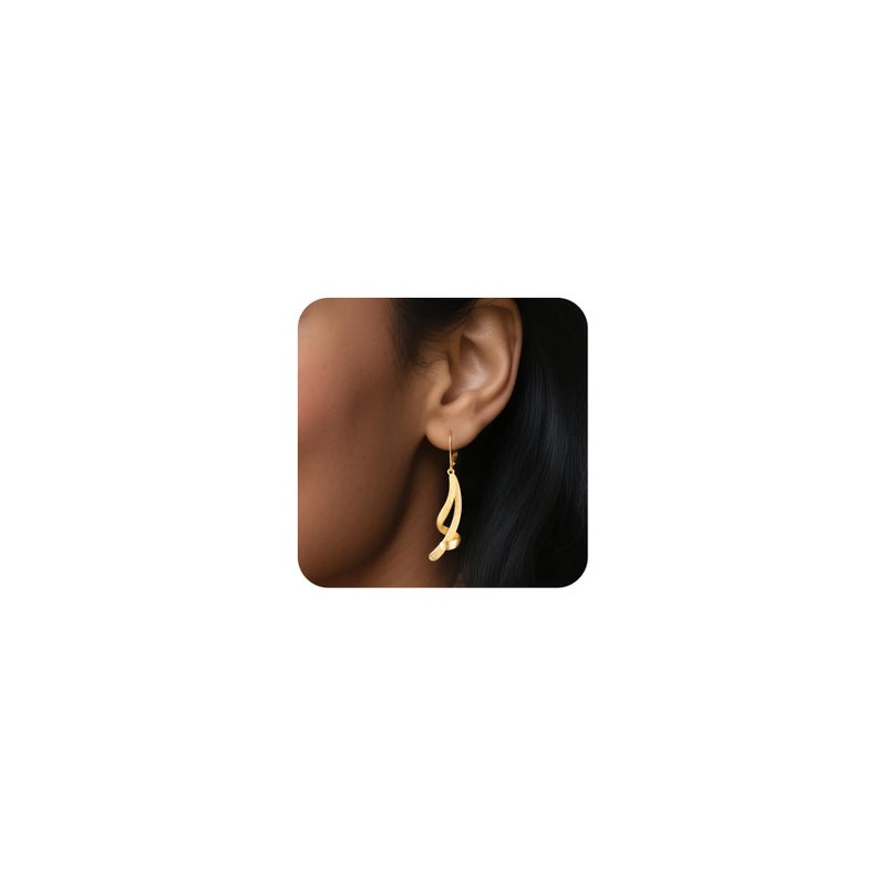 ALEXCRAFT Gold Dangle Earrings, ALEXCRAFT Hypoallergenic 14K Gold Plated Long Twisted Brushed Double Lines Dangling Drop Leverback Earrings for Women Trendy Elegant Lightweight Statement Twisted Dangle Earring - Image 2