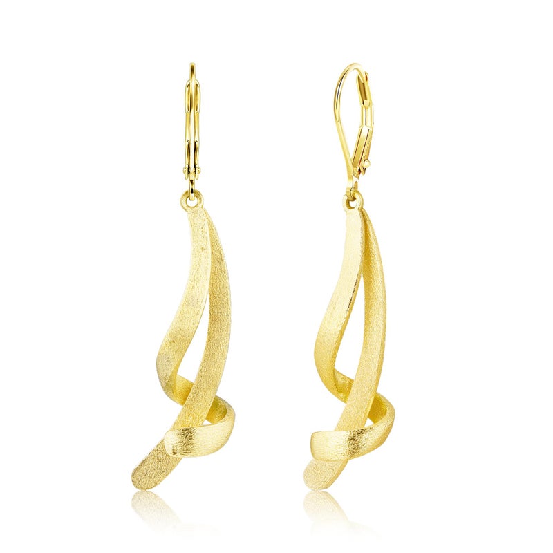 ALEXCRAFT Gold Dangle Earrings, ALEXCRAFT Hypoallergenic 14K Gold Plated Long Twisted Brushed Double Lines Dangling Drop Leverback Earrings for Women Trendy Elegant Lightweight Statement Twisted Dangle Earring - Image 1