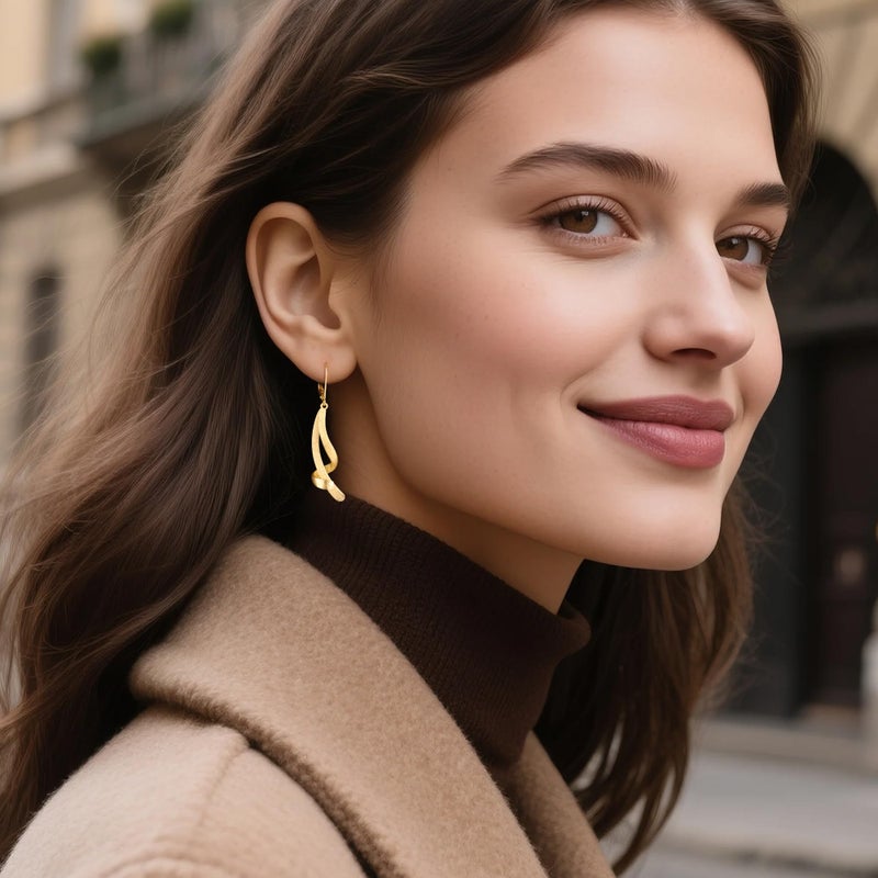 ALEXCRAFT Gold Dangle Earrings, ALEXCRAFT Hypoallergenic 14K Gold Plated Long Twisted Brushed Double Lines Dangling Drop Leverback Earrings for Women Trendy Elegant Lightweight Statement Twisted Dangle Earring - Image 4