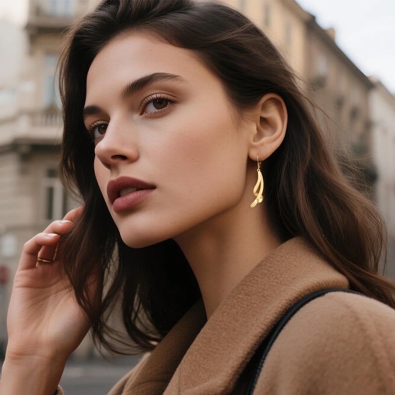 ALEXCRAFT Gold Dangle Earrings, ALEXCRAFT Hypoallergenic 14K Gold Plated Long Twisted Brushed Double Lines Dangling Drop Leverback Earrings for Women Trendy Elegant Lightweight Statement Twisted Dangle Earring - Image 5