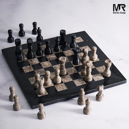 MARBLE RANGE Marble Chess Set for Adults 10 Handmade Black Oceanic Board Game with 32 Chess Pieces 2 Extra Queens Storage Box Luxury Travel Game Elegant for Home Decor - Image 5