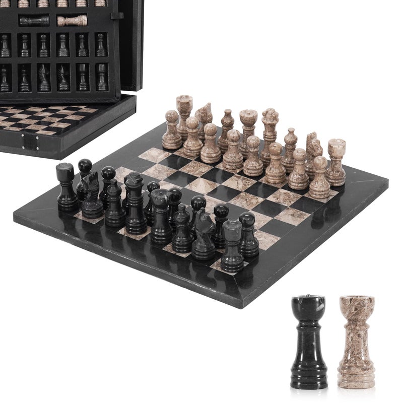 MARBLE RANGE Marble Chess Set for Adults 10 Handmade Black Oceanic Board Game with 32 Chess Pieces 2 Extra Queens Storage Box Luxury Travel Game Elegant for Home Decor - Image 3