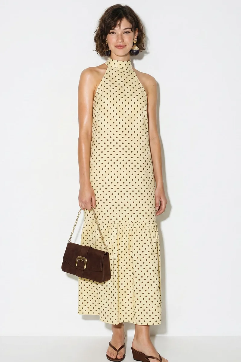 بيانكو لوتشي LUCCI Halter Polka Dot A-Line Maxi Dress