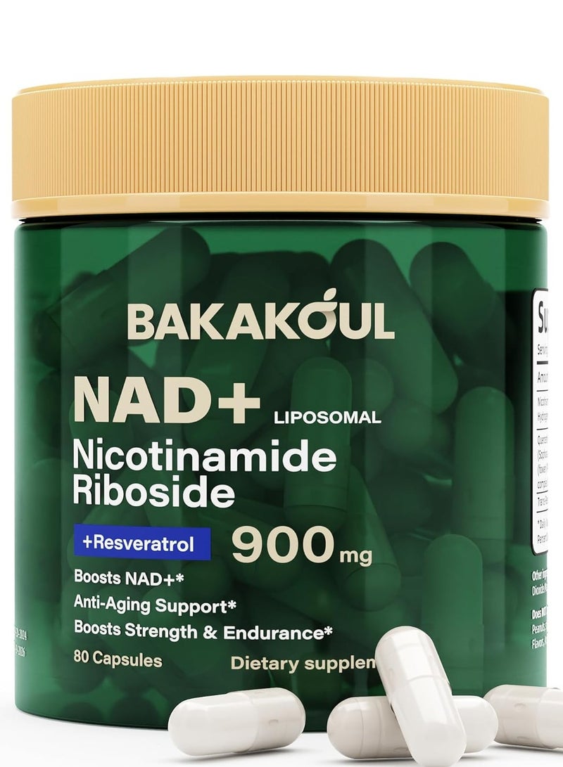 BAKAKOUL NAD+ Liposomal Nicotinamide Riboside, Resveratrol, 80 Capsules - Image 1
