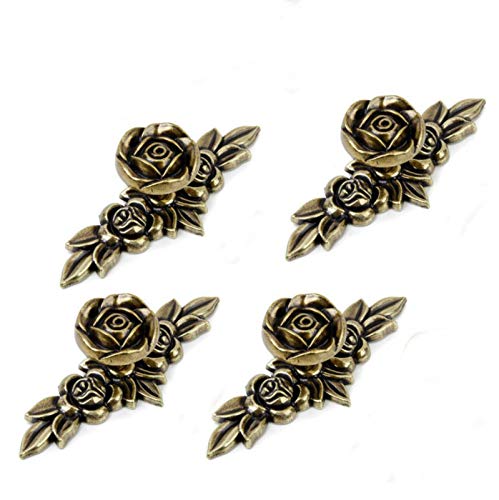 Joyindecor Antique Euro Rose Cabinet Knobs with Backplate, Shabby Chic Kitchen Zinc Alloy Flower Drawer Pull Handles for Dresser Vanity Nightstand Cupboard Wardrobe, 4 Pack (Bronze) - Image 1
