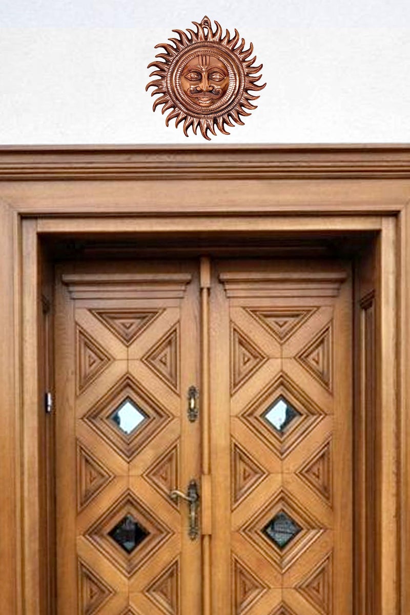 Aone India Metal Vastu Sun Mask Home Wall Hanging Height 13 inch Bronze - Image 2