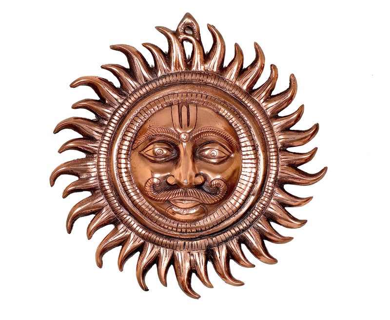 Aone India Metal Vastu Sun Mask Home Wall Hanging Height 13 inch Bronze - Image 1