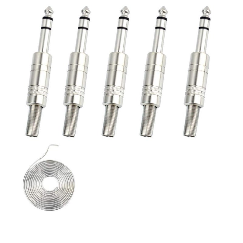 GiantBee 1/4" Audio Plugs 6.35 mm Plug TRS Male 1/4 inch Solder Type Stereo Plug Straight Design Connector with Spring for DJ Mixer Speaker Cables Guitar Cables Phono Patch Cable Microphone Cables (5 Pack) - Image 1