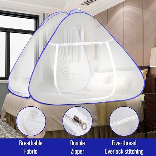 KARP Mosquito Net for Double Bed | Foldable Machardani | Polyester 30GSM Strong Net |PVC Coated Corrosion Resistant Steel Wire (Single Size Bed-Blue) - Image 5