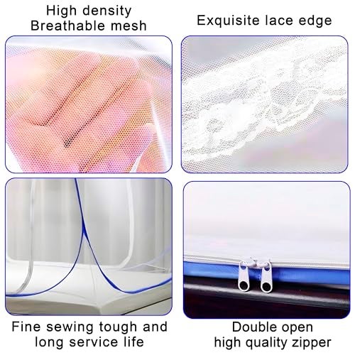 KARP Mosquito Net for Double Bed | Foldable Machardani | Polyester 30GSM Strong Net |PVC Coated Corrosion Resistant Steel Wire (Single Size Bed-Blue) - Image 3