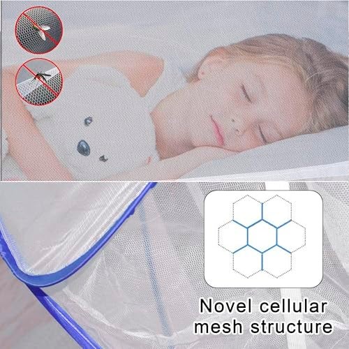 KARP Mosquito Net for Double Bed | Foldable Machardani | Polyester 30GSM Strong Net |PVC Coated Corrosion Resistant Steel Wire (Single Size Bed-Blue) - Image 4